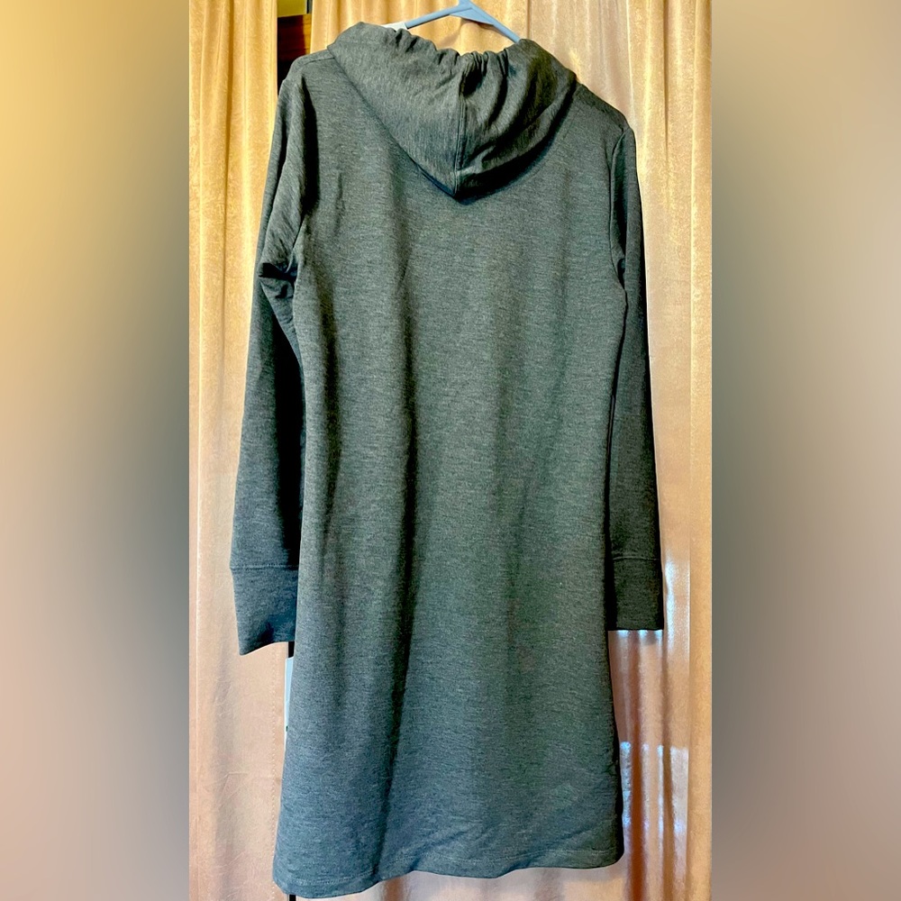 - Calvin Klein Women's Logo Studded Hoodie Dress NWT- Charcoal L - Picture 2 of 7